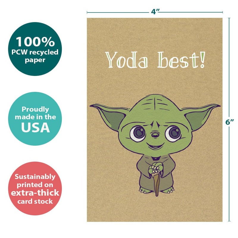 Tree-Free Greetings Yoda Best Thank You Cards - 12 Recycled 4x6 Cards & White Envelopes, Thick Cardstock, Sustainably Made in USA - Sci-Fi Cartoon Thanks - Image 4